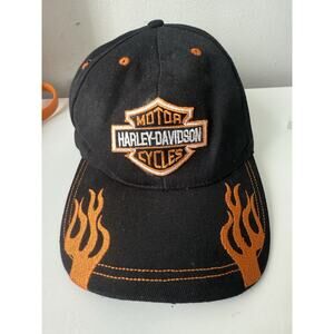 Harley-Davidson Baseball Cap Hat Biker Motorcycle Black w/ Orange Flames